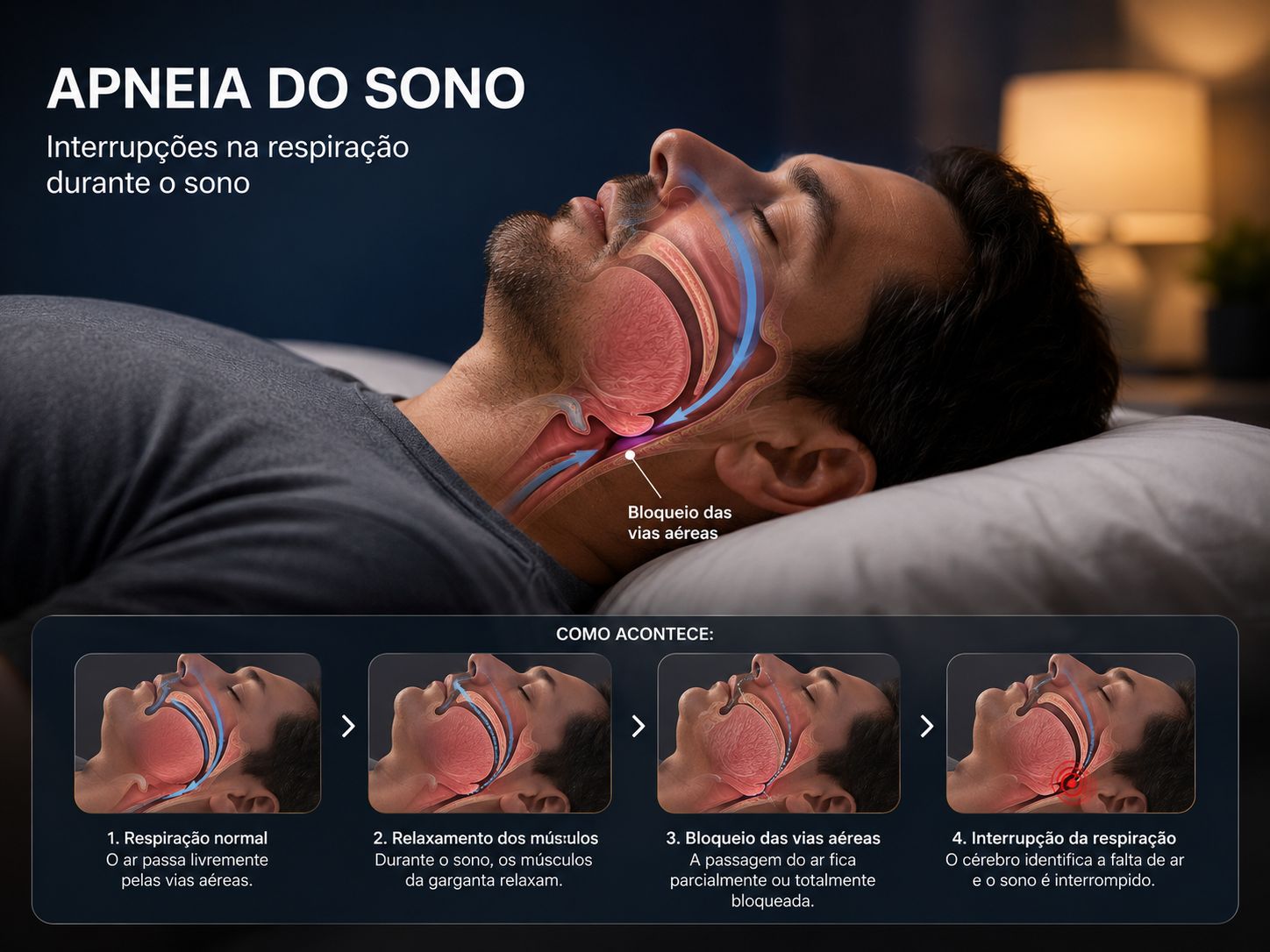 Paciente dormindo tranquilamente após tratamento para apneia do sono com dispositivo intraoral no Tatuapé.